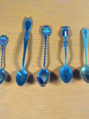 Vintage Collectible Mini Spoons Lot Of 5 Luxembourg Rheinfall France Enamel
